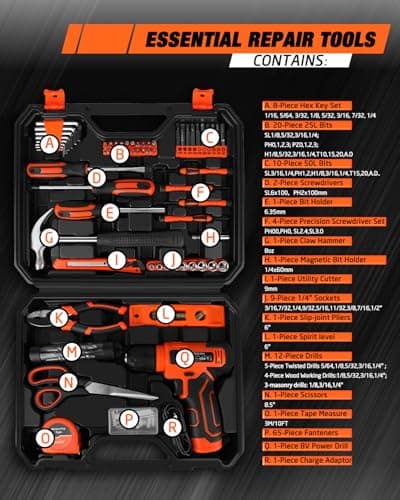 139-Piece Tool Set - Tool Kit with 8V Cordless Drill Driver in ToolBox Storage Case, General Household Drill Set for Home Repairs, Handyman, DIY Projects
