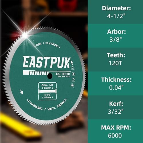 3Pcs 4-1/2 Inch 120 Tooth Circular Saw Blade with 3/8 Inch (9.5mm) Arbor, Fast Cutting for Plywood, OSB, Paneling and Vinyl Siding Wood
