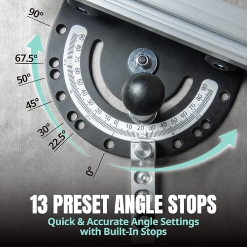 DuBois 51007 Table Saw Miter Gauge Fence System w/ 13 Precise Angle Stops & Standard 3/4”x 3/8”T-Slotted Miter Bar w/T-Slot Plate, Includes T-track Miter Fence, T-track Flip Stop, SEA/Metric Scale