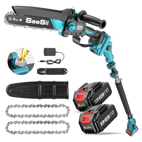SEESII PS810 2-IN-1 Cordless Pole Saw & Mini Chainsaw, 8-inch Electric Saws Brushless with 2 x 4.0Ah Batteries, 16-Foot MAX, Chain Saw with Extension Pole for Wood Cutting Trimming Branch