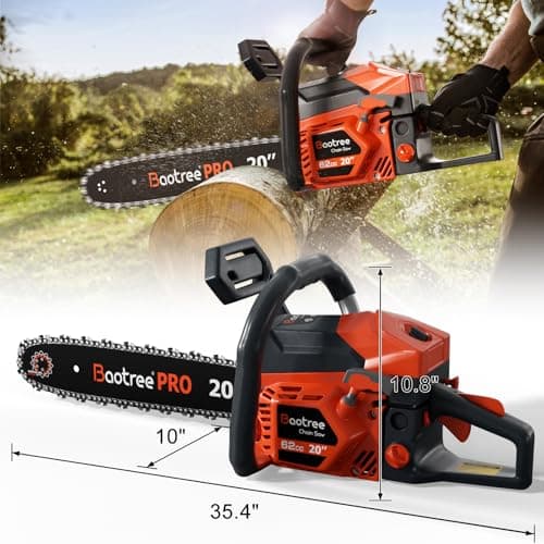 62cc Gas Chainsaw, 20-Inch Professional Chainsaw with 2-Cycle Engine & Anti-Vibration System, Quick Start Technology for Tree Cutting, Firewood, Logging