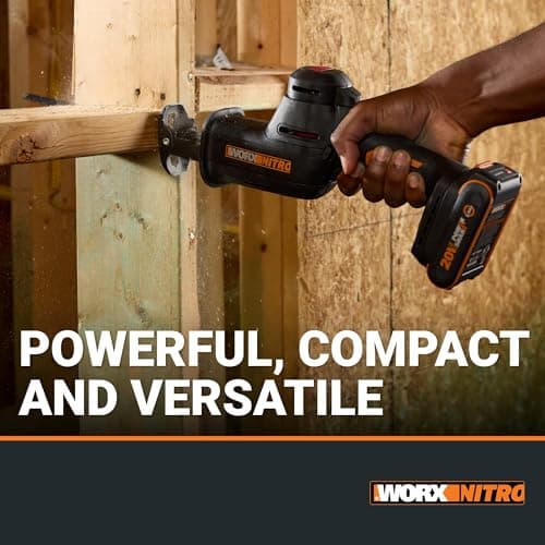 WORX 20V Cordless Reciprocating Saw for Wood, 1" Stroke Length, Brushless Motor, Lightweight Design WX501L