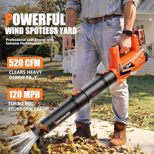 17000 RPM Cordless Leaf Blower with DECERK 7.8AH Battery - 530CFM Brushless Motor for Lawn Care, 5-Speed Turbo Electric Blower for Dust, Wet-Leaves, Car, Gutters, Lightweight Powerful Garden Tool