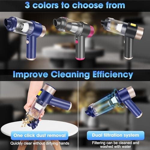 Handheld Car Vacuum Cleaner Rechargeable Mini Vacuum Cleaner with Led 4-in-1 Aspiradora para Carro High Power Hand Held Vacuum Portable Cordless for Car, Home, Pet, Office（Blue）