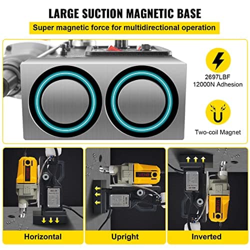 VEVOR Magnetic Drill, 1100W 1.57" Boring Diameter, 2697lbf/12000N Portable Electric Mag Drill Press with 12 Drilling Bits, 580 RPM Max Speed Drilling Machine for any Surface and Home Improvement