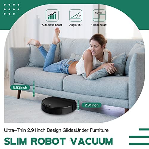 Robot Vacuum and Mop Combo - WiFi/Alexa/App, Robotic Vacuum Cleaner, Ultra-Slim & Quiet, Tangle-Free, Auto Recharge, Multi-Surface Cleaning, Cleans Carpets, Hard Floors & Pet Hair Efficiently