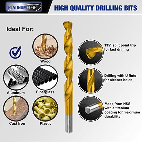 276pc Titanium Twist Drill Bit Set with S2 Bits 135° Tip High Speed Steel, Size from 1/16" up to 1/2", Ideal in Wood Cast Iron Aluminum Alloy Plastic Fiberglass, Clear Lid Case