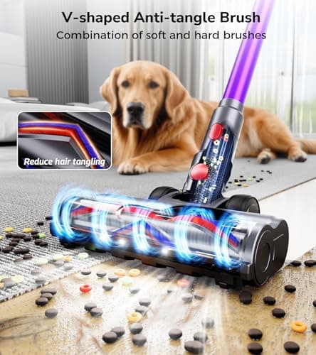 Cordless Vacuum Cleaner, 550W 48Kpa 70 Mins Vacuum Cleaners for Home, Self-Standing Stick Vacuum with Touch Screen, Wall Dock, Anti-Tangle Rechargeable Vacuum for Pet Hair Carpet Hardwood Floor
