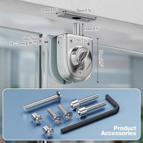 Ranbo Frameless Glass Door Floor Lock, Clamp-On No-Drill, 304 Stainless Steel, Fits 3/8"–1/2" (10–12 mm) Swing/Sliding Doors — Ideal for Office, Entrance,Storefront,Top or Bottom Mount,Brushed Nickel