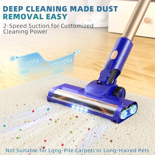 Cordless Vacuum Cleaner, 180° Bendable Wand Stick Vacuum Cleaners with Touch Screen, 8-in-1 Vacuum with Lightweight Rechargeable Battery, Longlasting Runtime for Home Hard Floor Low-Pile Carpet