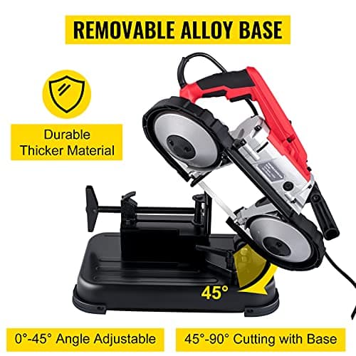 VEVOR Portable Band Saw, 110V Removable Alloy Steel Base Corded Band Saw, 5 Inch Cutting Capacity Hand held Band Saw,Variable Speed Portable Bandsaw, 10Amp Motor Deep Cut Band saw for Metal Wood