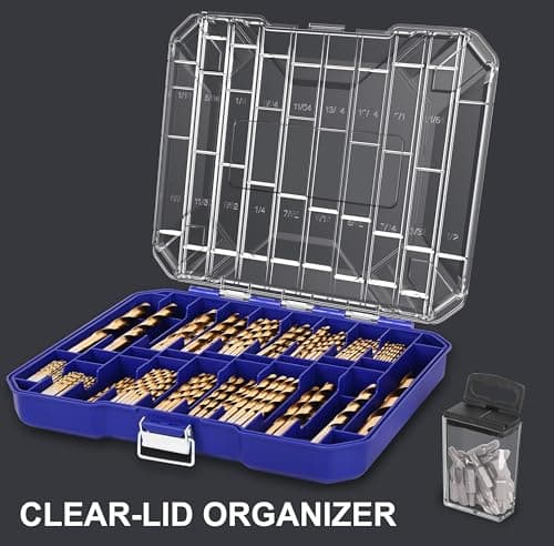 276pc Titanium Twist Drill Bit Set with S2 Bits 135° Tip High Speed Steel, Size from 1/16" up to 1/2", Ideal in Wood Cast Iron Aluminum Alloy Plastic Fiberglass, Clear Lid Case