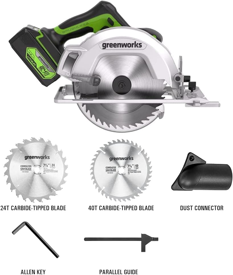 Greenworks 24V 7-1/4'' Circular Saw Brushless Cordless, with 4Ah Battery and 2A Charger