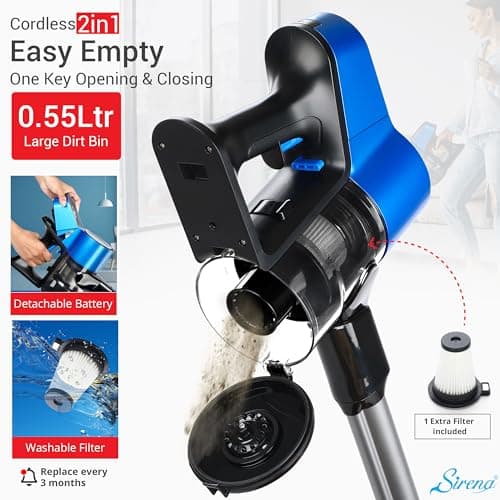 Sirena Proflex PetVac 2-in-1 Cordless Stick Vacuum Cleaner with Motorized Pet Brush for Pet Hair Removal, Multi-Surface Cleaning, and Portable Convenience