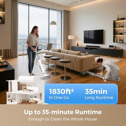 Smart Wet Dry Vacuum Cleaner,Cordless Vacuum Mop Combo with Edge Cleaning,All-in-One Floor Cleaner for Hard Floors,Self-Cleaning,35mins Runtime,LED Display,Voice Prompts