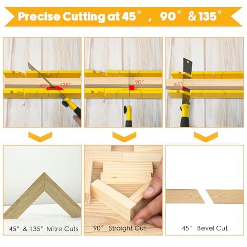 4-Piece Miter Box and Saw Set, 12-Inch Mitre Box with 3 Mitre Saws for Precise Miter and Bevel Cuts, Miter Box with Saw Included for Woodworking, Crafting and Carpentry