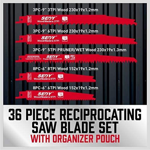 36-Piece Ultimate Reciprocating Saw Blade Set - Premium Saw Blades, Durable Wood & Metal Cutting Blades with Storage Pouch, Long-Lasting Pruning Blades