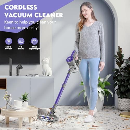 Cordless Vacuum Cleaners for Home with Powerful Suction,Stick Vacuum Cordless Rechargeable,Up to 35 Mins Runtime,Lightweight Hardwood Floor Vacuum for Pet Hair,Carpet(Dark Purple)