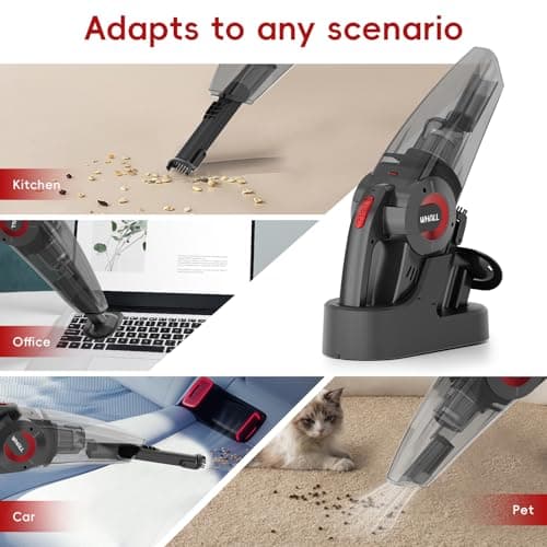 whall Handheld Cordless Car Vacuums, Wet and Dry Use 9000Pa Strong Suction Vacuums, Rechargeable Portable Vacuum Cleaner with LED, Charging Dock, Lightweight Mini Vacuum for Car, Home and Office, Red