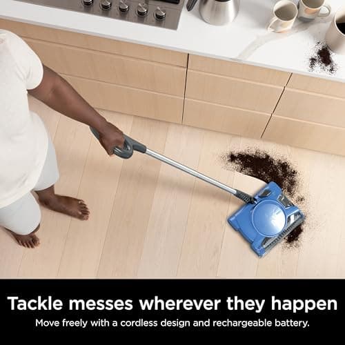 Shark Rechargeable Floor Sweeper, Motorized Brushroll, Compact Swivel Design, Easy-Empty Dust Cup, 10" Cleaning Path, Powerful Debris, Dust & Pet Hair Pickup, for All Floor Types, Blue, V2700Z