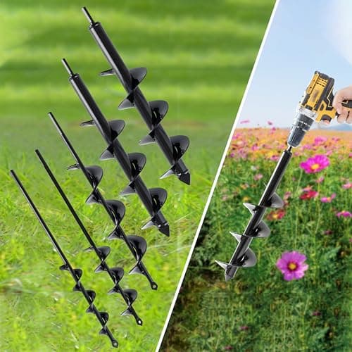 VASGOR Set of 5 Auger Drill Bit for Planting (1.6x16", 2x16", 2.6x16", 3x16", 3.5x16") - Easy Planter Garden Auger - Bulb & Bedding Plant Augers - Post Hole Digger for 3/8” Hex Drive Drill