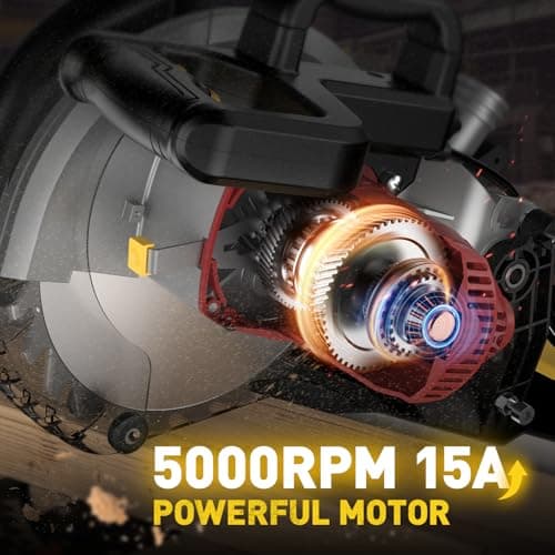 10-inch Compound Miter Saw, 5000RPM, 15 Amp, Single Bevel 0-45° with Extension Table, 36T Blade, Power Saw for Metal, Plastic, Wood, Laminates