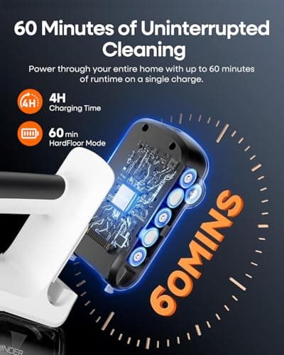 YONNDER Cordless Vacuum Cleaner, 48KPA/550W/60Mins Powerful Stick Vacuum for Home, Anti-Tangle, Self-Standing, Lightweight, Charging Dock, Vacuum Cleaner for Hardwood Floor/Carpet/Pet Hair/Car, M1