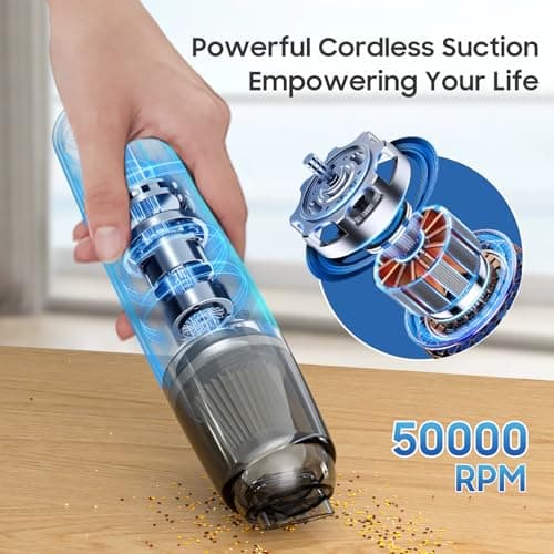 Handheld Vacuum Cordless, Portable Car Vacuum Cleaner with HEPA Filter, 2 Suction Modes, Mini Hand Held Vacuum Rechargeable for Car, Home, Office, Desk, Keyboards, Pet Hair (Black)