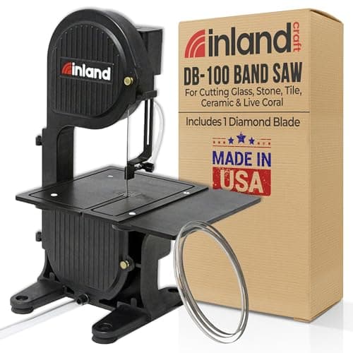 Inland Craft DB-100 Band Saw Machine for Cutting Stained Glass, Stone, Plastic, Wood, Metal, Coral - Band Saws for Woodworking, Metal Cutting Bandsaw - Includes Diamond Blade - Black