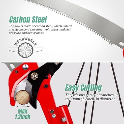 Suchtale 10ft Pole Saw, Manual Tree Pruner with Sharp Steel Blade, Trimmer with Scissors and High Strength Lightweight Handles for Pruning High Branches, Shrubs and Twigs at Forest Yard Garden Patios