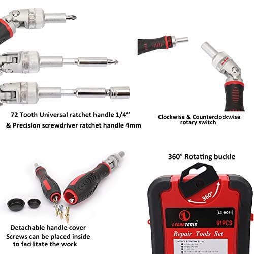 61 in 1 Ratcheting Screwdriver Set, Magnetic Screwdriver Bit Set with Rotatable Ratchet Handles, Sockets & Bits, Household Repair Tool Kits for Computers, Electronic Devices, Furniture