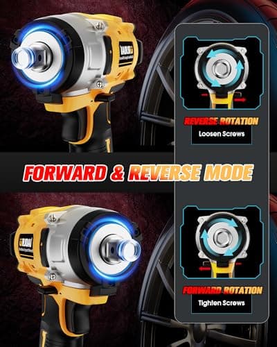 Cordless Impact Wrench - 590Ft-lbs (800N.m) Brushless 1/2 inch, 3300RPM High Torque Impact Gun, 2x 4.0Ah Battery, Charger & 7 Sockets, Electric Impact Wrench for Car Home