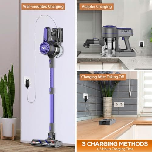 Vacuum Cleaners for Home, Cordless Vacuum Cleaner Powerful Suction with 80000 RPM, Up to 40mins Runtime, Rechargeable, Wall-Mounted, Tangle-Resistant Stick Vacuum for Carpet, Hard Floors