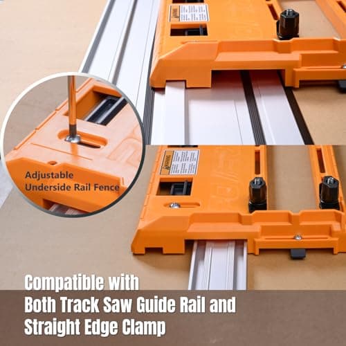 POWERTEC Universal Circular Saw Track Plate Compatible with Most Track Saw Guide Rails and Straight Edge Clamps, Tool-Free Mounting System, Adjustable Fence for Fast and Accurate Cuts (71993)