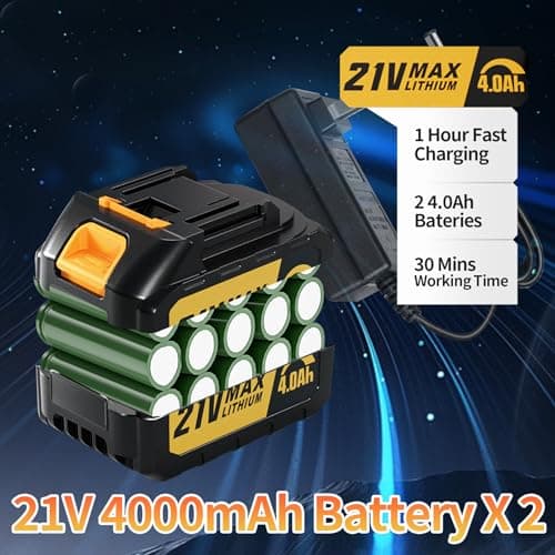 Leaf Blower Cordless with 4.0Ah Battery and Charger, 6 Speed Mode, 250MPH High Speed Lightweight Electric Leaf Blowers Cordless for Lawn Care, Patio, Garden Cleaning and Dust