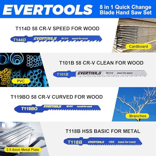 8-in-1 Multi-Blade Hand Saw, Small Hacksaw, Long Handsaws, Jab Saw, Mini Blade Quick-Change Mechanism for Cutting Drywall, Sheetrock, Wood, Metal, Plastic and Plywood.