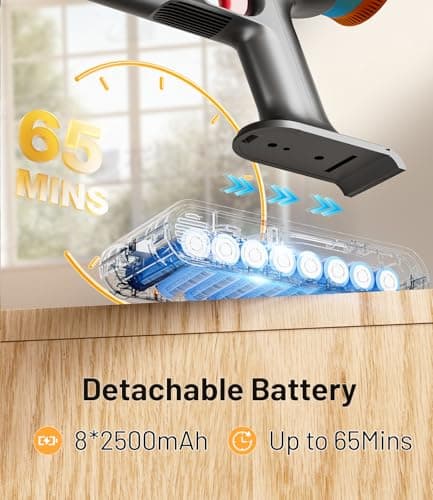 Cordless Vacuum Cleaner, 45Kpa/550W Stick Vacuum with Touch Screen, Max 65Mins Vacuum Cleaners for Home, Upgraded Green Light & Anti-Tangle Wireless Vacuum for Pet Hair/Carpet/Hardwood Floor