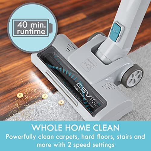 Kenmore DS4065 Cordless Stick Vacuum 1L Capacity Lightweight Cleaner 2-Speed Power Suction LED Headlight 2-in-1 Handheld for Hardwood Floor, Carpet & Dog Hair, Blue, DS4065