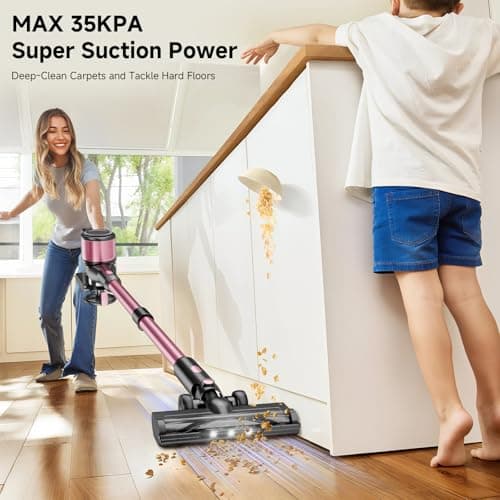Cordless Vacuum Cleaner, 8 in 1 Powerful Stick Vacuum with 45min Runtime, Anti-Tangle Vacuum Cleaners for Home, Lightweight Handheld Wireless Vacuum for Hardwood Floor Carpet pet Hair, Rose