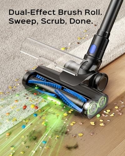 Cordless Stick Vacuum Cleaner, 55Min Cordless Vacuum Cleaners for Home, Powerful Suction Rechargeable Vacuum with Green LED Headlight, Lightweight Stick Vac for Carpet, Hardwood Floors & Pet Hair