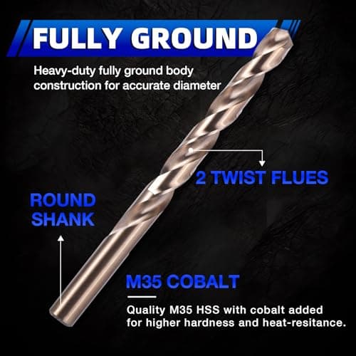 Cobalt Drill Bit Set, 29Pcs (1/16" - 1/2") M35 Fully Grounded 5% Cobalt Bits for Hardened Metals, Stainless Steel, Cast Iron and Wooden Plastics, with Metal Index Storage Box