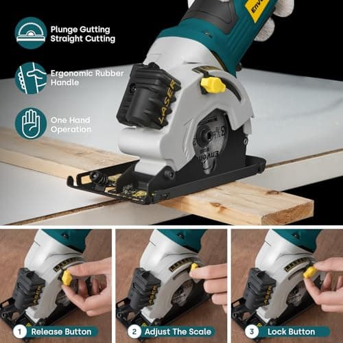 Enventor Mini Circular Saw, 4.8A Electric Circular Saws Corded with Laser Guide, 4000RPM, 3 Saw Blades 3-3/8" Max Cutting Depth 1-1/16", Compact, Power for Wood, Soft Metal, Tile, Plastic