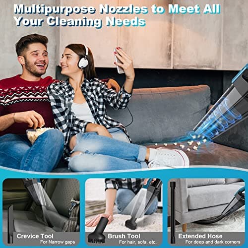 Cordless Car Vacuum Lightweight High Power Handheld Vacuum Cleaner with LED Light, Hand Vacuum for Car Home Office and Pet Hair, Indigo Blue