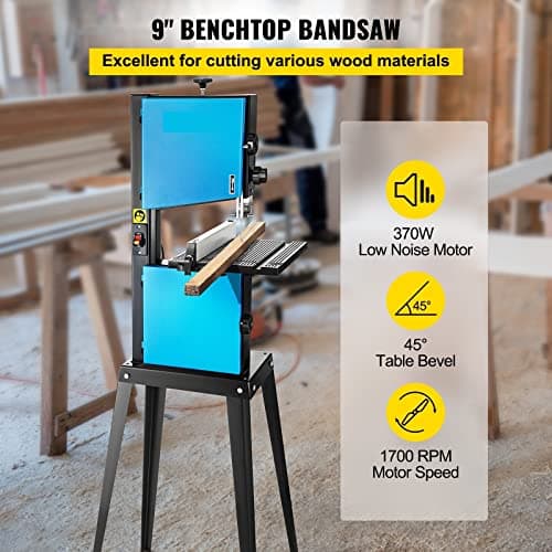 370W Benchtop Bandsaw with Dust Port 10in Width Cutting Wood 1700RPM Woodworking Band Sawing Machine DIY Tilt Table Blade