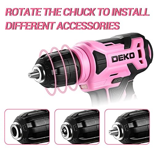 DEKOPRO 8V Cordless Drill, Drill Set with 3/8"Keyless Chuck, 42pcs Acessories, Built-in LED, Type-C Charge Cable, Pink Power Drills for Drilling and Tightening/Loosening Screws