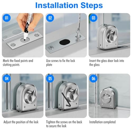Ranbo Frameless Glass Door Floor Lock, Clamp-On No-Drill, 304 Stainless Steel, Fits 3/8"–1/2" (10–12 mm) Swing/Sliding Doors — Ideal for Office, Entrance,Storefront,Top or Bottom Mount,Brushed Nickel