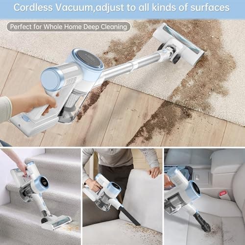 Cordless Vacuum Cleaner, 35Kpa Cordless Vacuums for Home, 500W Stick Vacuum Cleaners with Long Runtime, Lightweight, Powerful, Large Dust Cup Vacuum Cleaner for Pet Hair Hard Floor