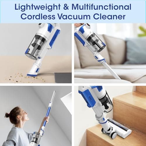 Cordless Vacuum Cleaner, Brushless Motor Powerful Suction Stick Vacuum, LED Display, with 2500 mAh Detachable Battery, 45 Mins Runtime Vacuum Cleaners for Home/Pet Hair/Hardwood/Carpets, Blue