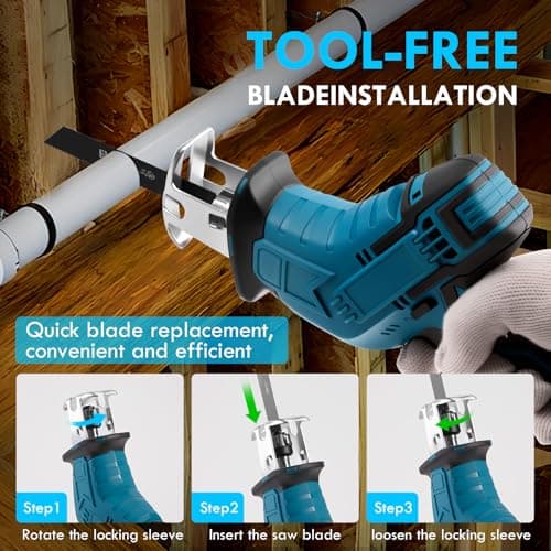 Reciprocating Saw Cordless, Variable Speed 3000 RPM Brushless Motor with 8 Saw Blades, 2 x 2.0Ah Batteries, LED Light, Tool‑Free Blade Change, Portable for Wood PVC Cutting