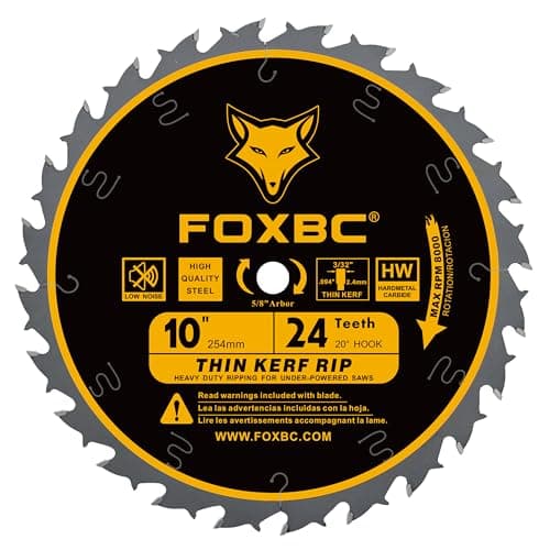 FOXBC 10-Inch Thin Kerf Ripping Table Saw Blade for Wood Cutting, 24-Tooth FTG, 5/8-Inch Arbor
